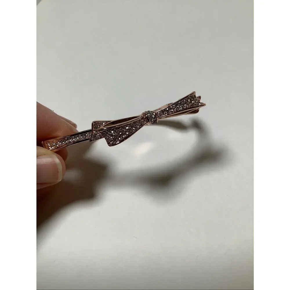 Kate Spade NY *read Rose Gold Tone Pave Crystal Bow Hinged Bangle Bracelet F16-1